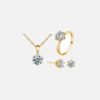Ensemble Bijoux – Collier + 2 Boucles d’Oreille + Bague – Plaqué Or